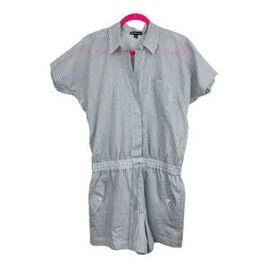JAMES PERSE Shorts Romper Sz 2 Medium White Blue Stripe Drawstring Waist